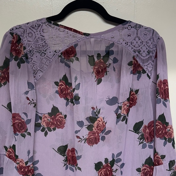 Self Esteem Lavender Floral Semi Sheer Blouse with Bell Sleeves - Picture 8 of 9
